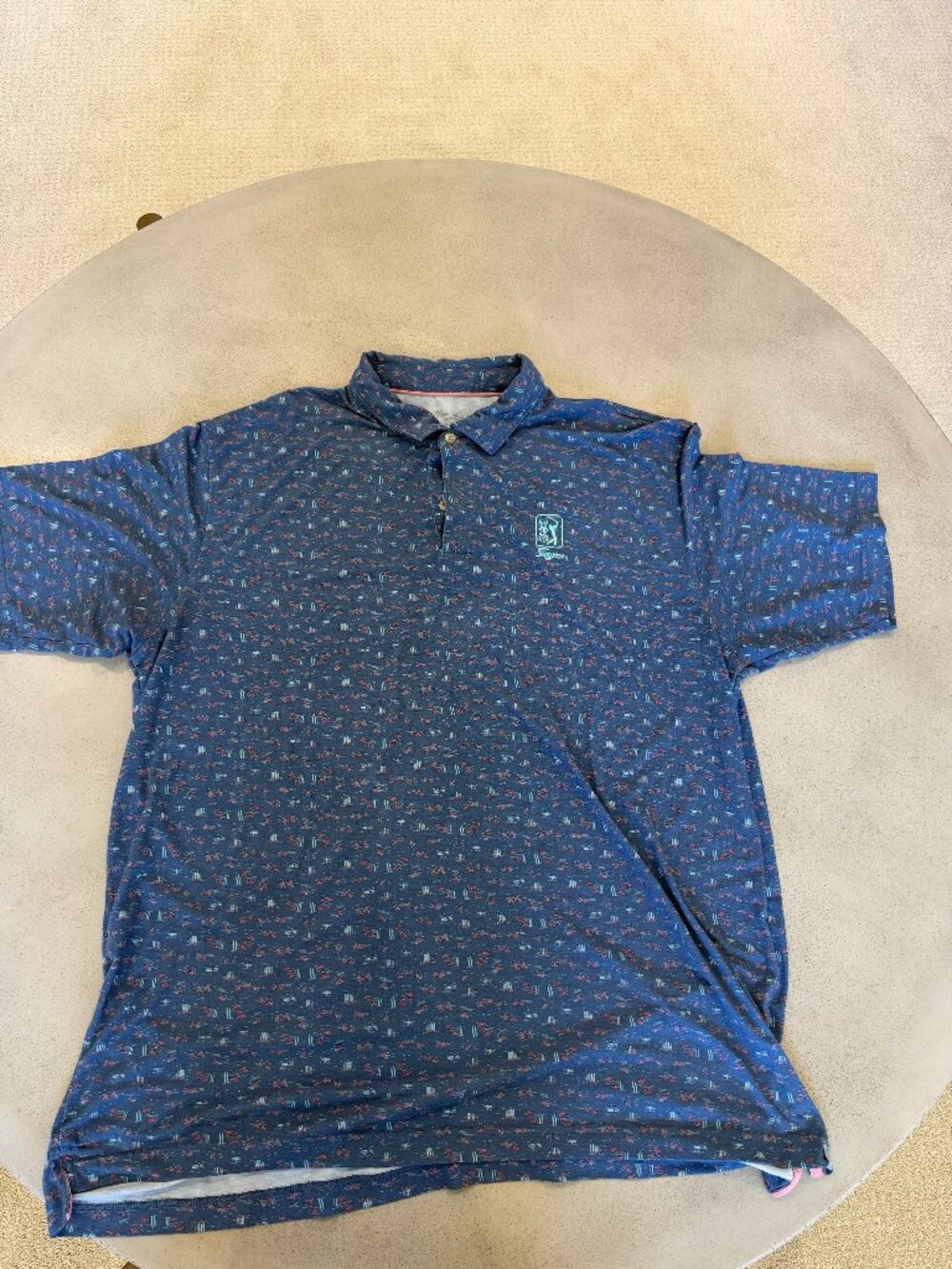 Peter Millar Seaside Polo Navy Beach Print TPC Sawgrass Size XL EUC